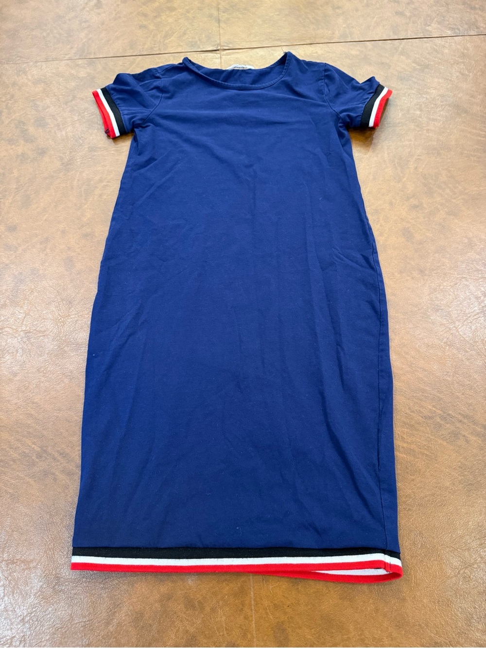SHEIN Casual Navy Knit T-Shirt Dress with Striped Trim Girls 11/12 years old